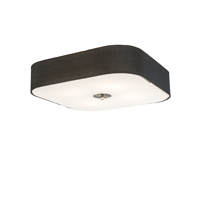 Stropné svietidlo štvorcové čierne 50 cm - Drum deluxe Jute