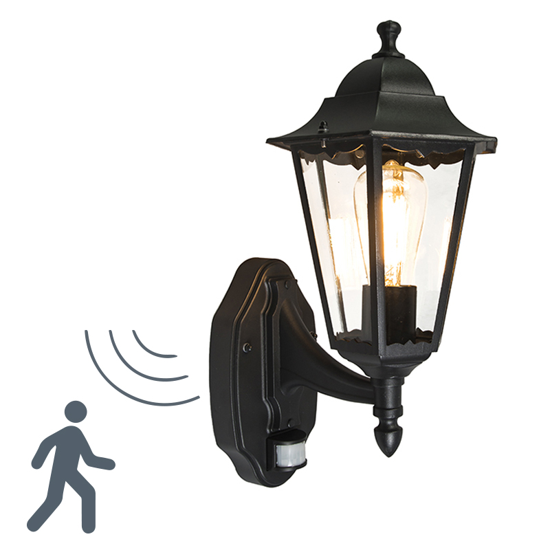 Buiten wandlantaarn zwart met bewegingssensor IP44 - New Orleans up Buiten wandlantaarn zwart met bewegingssensor IP44 - New Orleans up