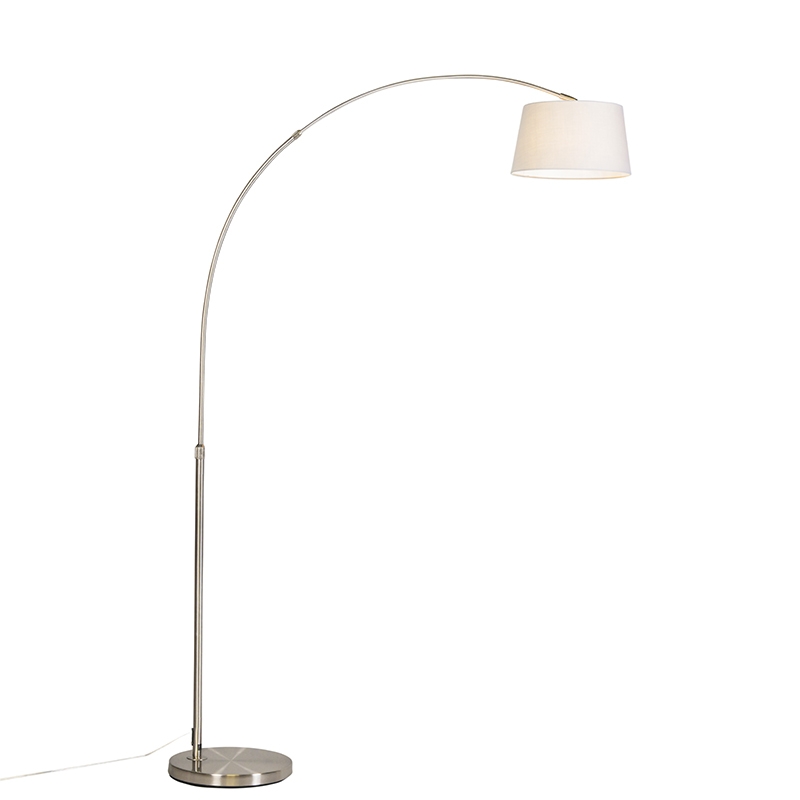 Levně Moderní ocelová oblouková lampa s bílým látkovým stínidlem - Arc Basic