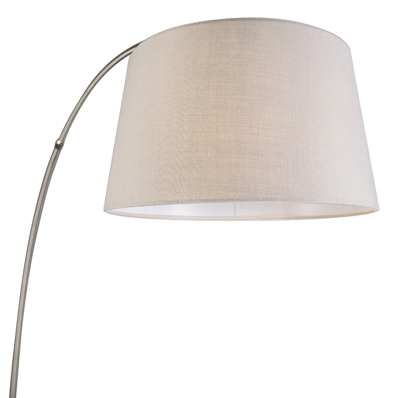 lampe à arc moderne en acier avec abat-jour en tissu blanc - arc basic