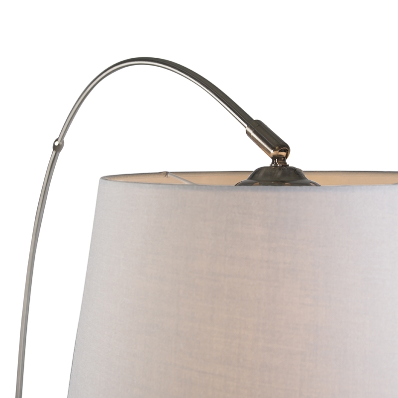 lampe à arc moderne en acier avec abat-jour en tissu blanc - arc basic