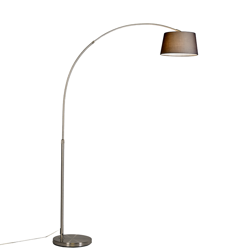 Moderná oblúková stojaca lampa oceľ s čiernym textilným tienidlom - Arc Basic Moderná oblúková stojaca lampa oceľ s čiernym textilným tienidlom - Arc Basic