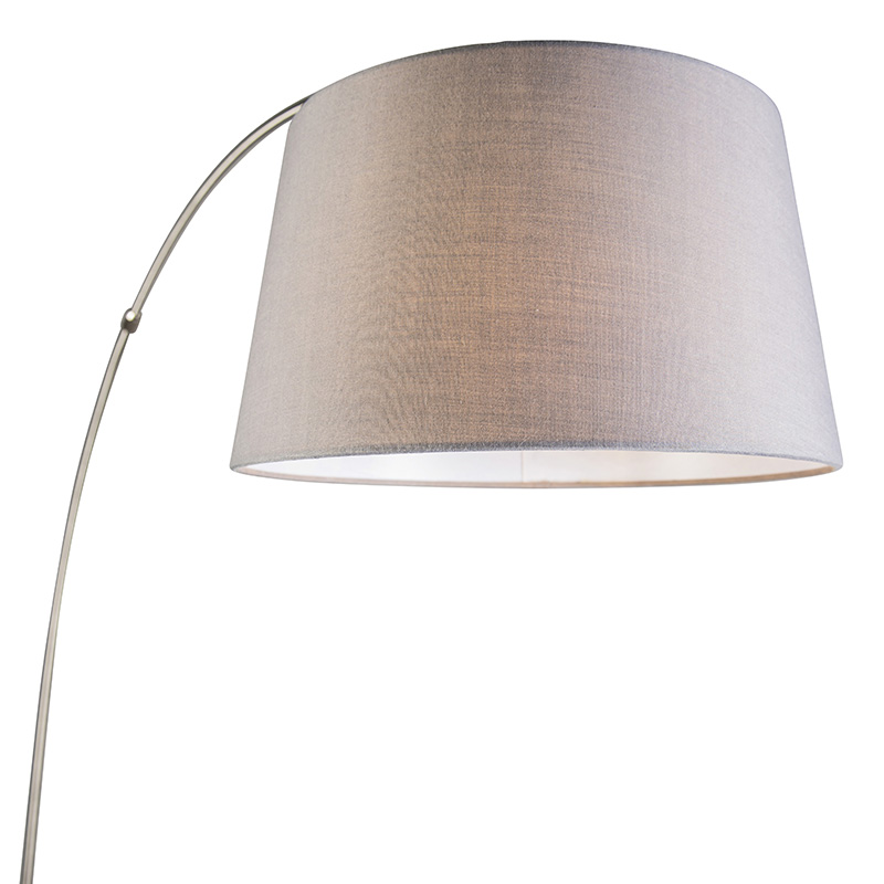 lampe à arc moderne en acier avec abat-jour en tissu gris - arc basic