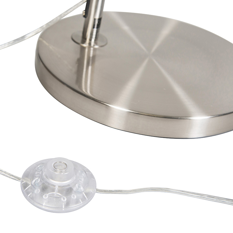 lampe à arc moderne en acier avec abat-jour en tissu gris - arc basic