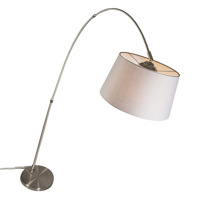 lampe à arc moderne en acier avec abat-jour en tissu gris - arc basic