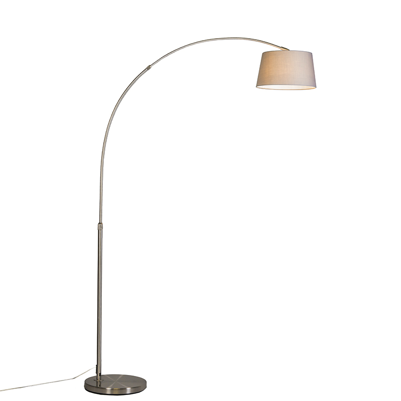 Moderná oblúková lampa oceľ s sivým látkovým tienidlom - Arc Basic Moderná oblúková lampa oceľ s sivým látkovým tienidlom - Arc Basic