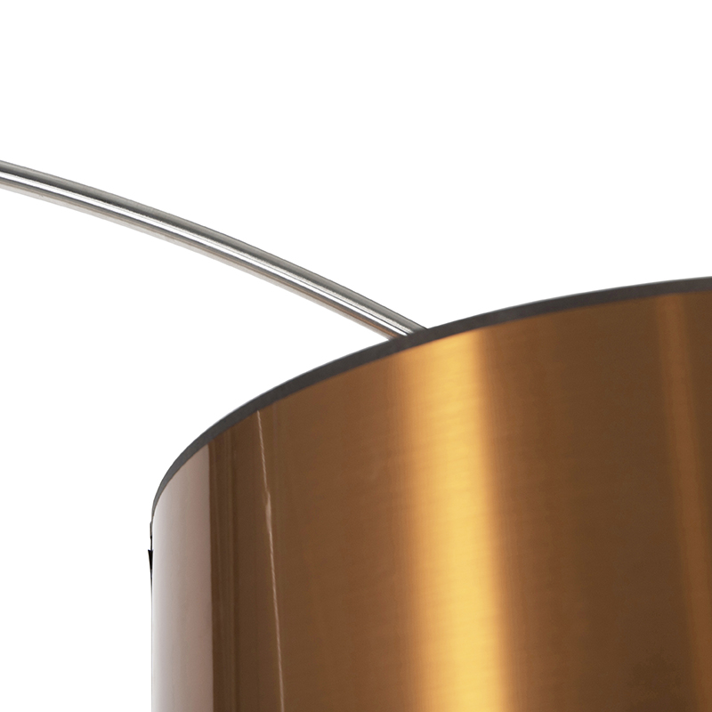 QAZQA Moderno Lámpara De Arco Acero Pantalla Cobre 50cm - XXL Metálica /Textil Alargada Adecuado Para LED Max. 1 X 60 Watt 10 Lámpara de arco acero pantalla cobre 50cm - XXL