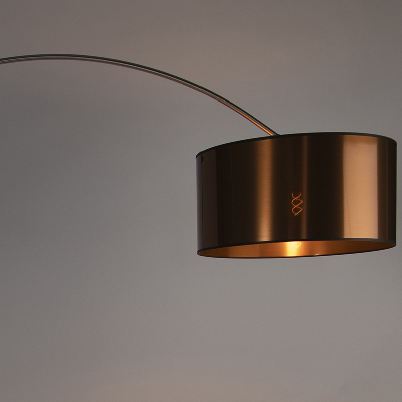 QAZQA Moderno Lámpara De Arco Acero Pantalla Cobre 50cm - XXL Metálica /Textil Alargada Adecuado Para LED Max. 1 X 60 Watt 15 Lámpara de arco acero pantalla cobre 50cm - XXL