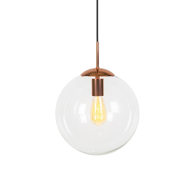 Art Deco závesná lampa medená s čírym sklom 30 cm - Guľa 30