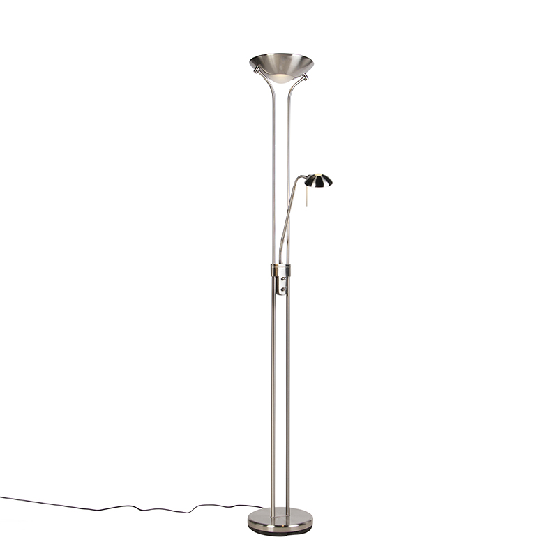 Podlahová lampa z ocele s lampou na čítanie vrátane LED a stmievača - Diva 2
