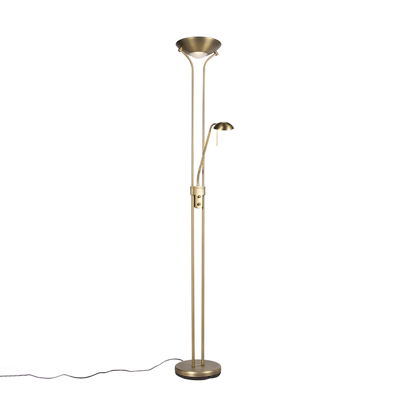 Stojací lampa bronzová s lampou na čítanie vrátane LED a stmievača - Diva 2