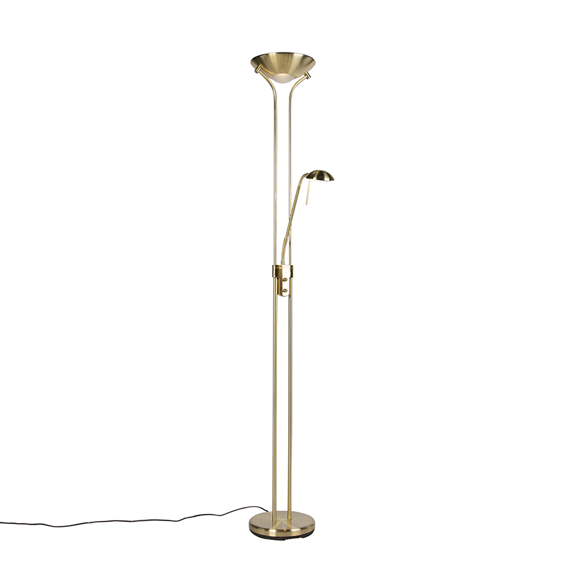 Stojacia lampa zlatá s lampou na čítanie vrátane LED a stmievača - Diva 2