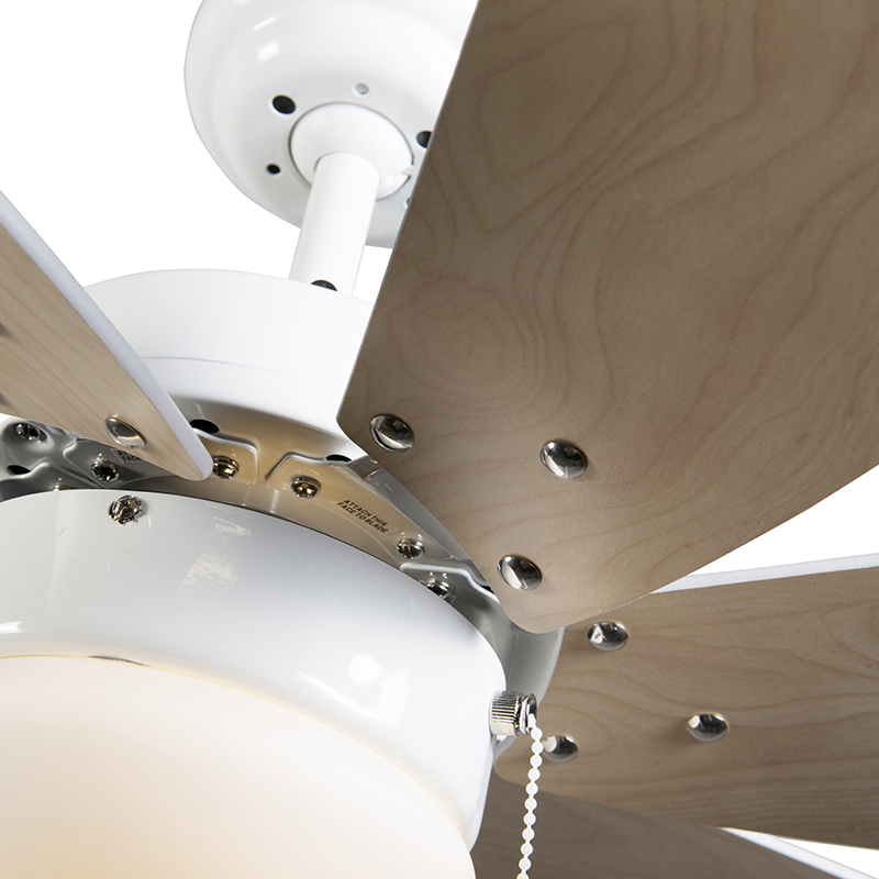 Ventilador de techo blanco con estampado de madera de 80 cm con interruptor de cadena - Fresh