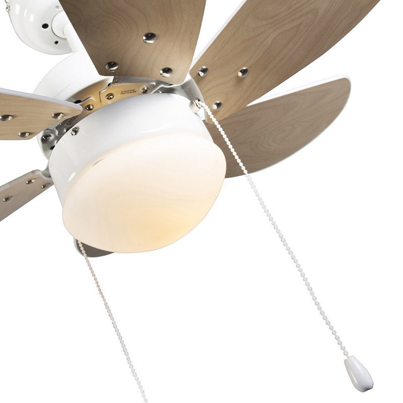 Ventilador de techo blanco con estampado de madera de 80 cm con interruptor de cadena - Fresh