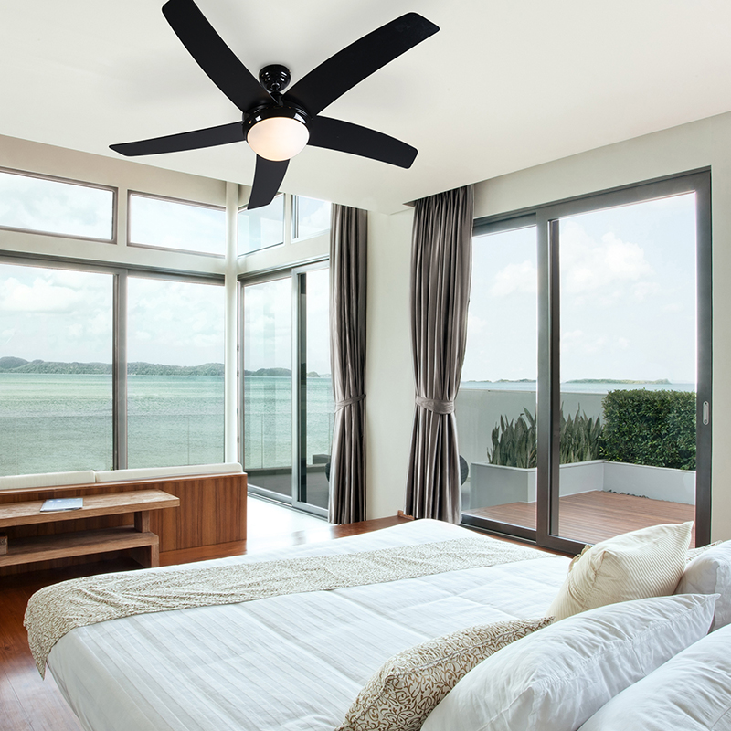 Deckenventilator schwarz mit Holzprint 132cm mit Fernbedienung - Cool