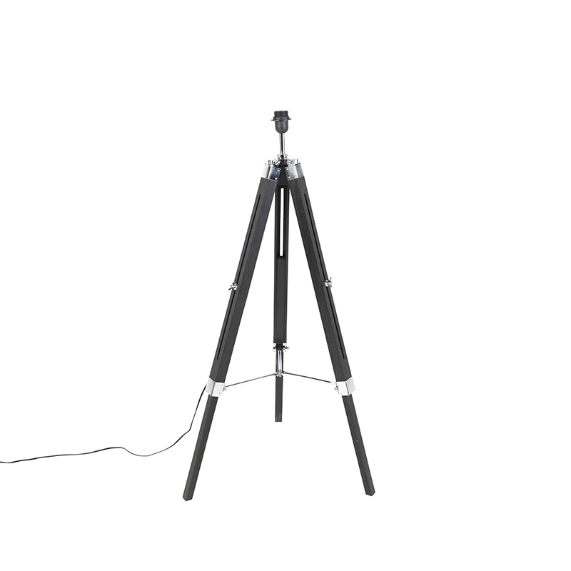 Lampada da terra treppiede nera con paralume 45 cm lino grigio scuro