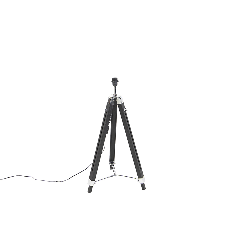 Lampada da terra treppiede nera con paralume 45 cm lino grigio scuro