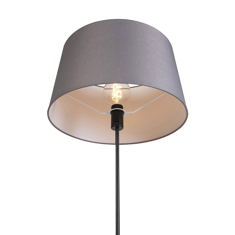 lampadaire noir avec abat-jour lin gris foncé 45 cm - parte