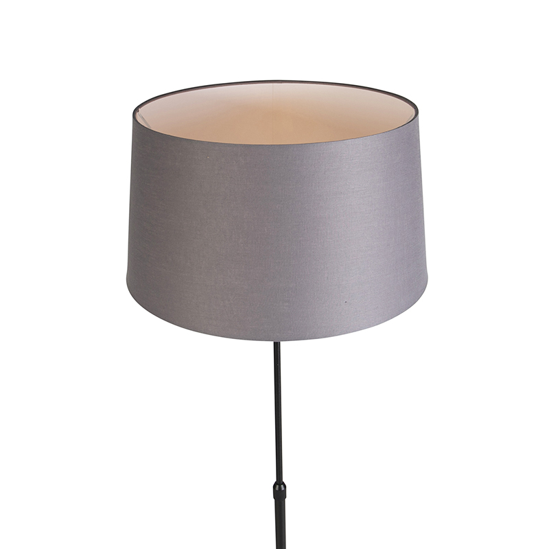 lampadaire noir avec abat-jour lin gris foncé 45 cm - parte