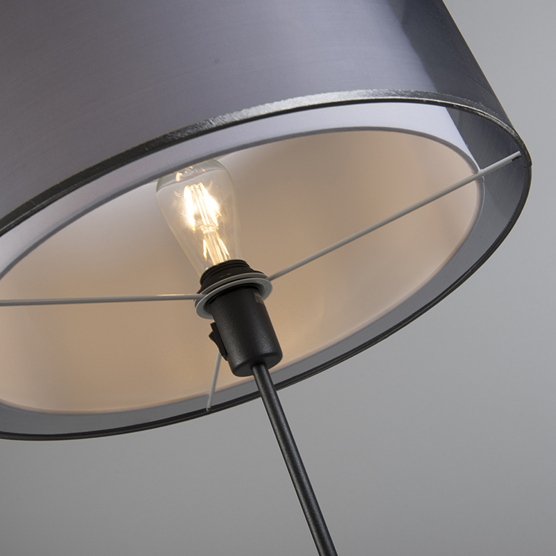 lampadaire noir avec abat-jour noir / blanc 47 cm réglable - parte