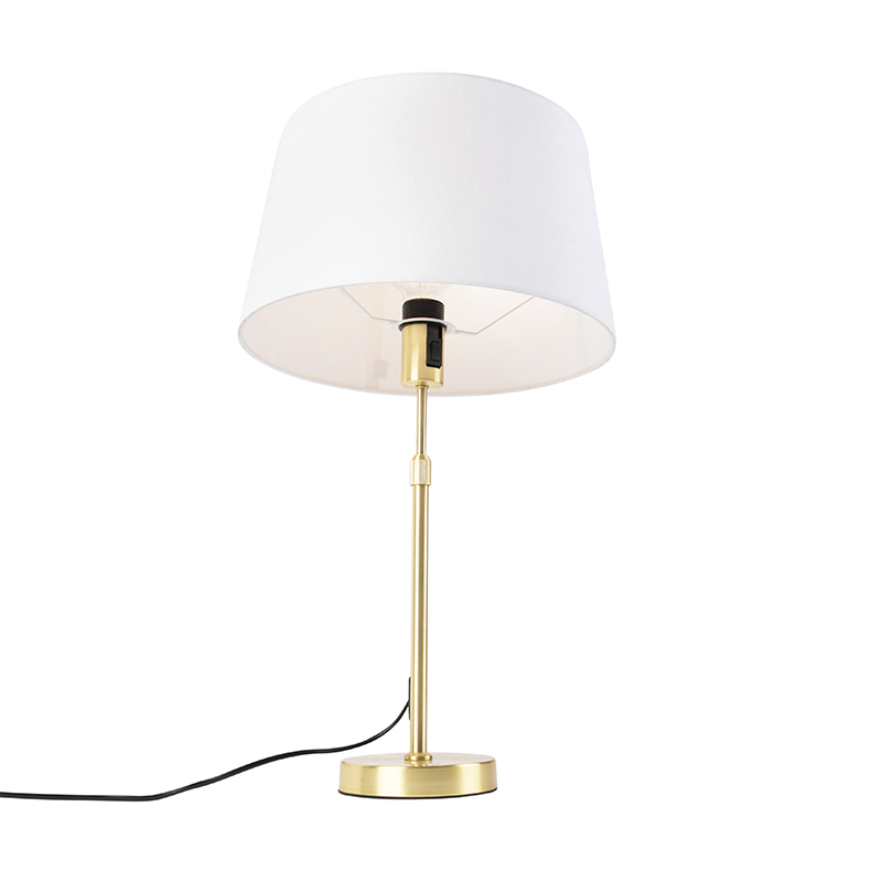 lampe de table or / laiton avec abat-jour en lin blanc 35 cm - parte