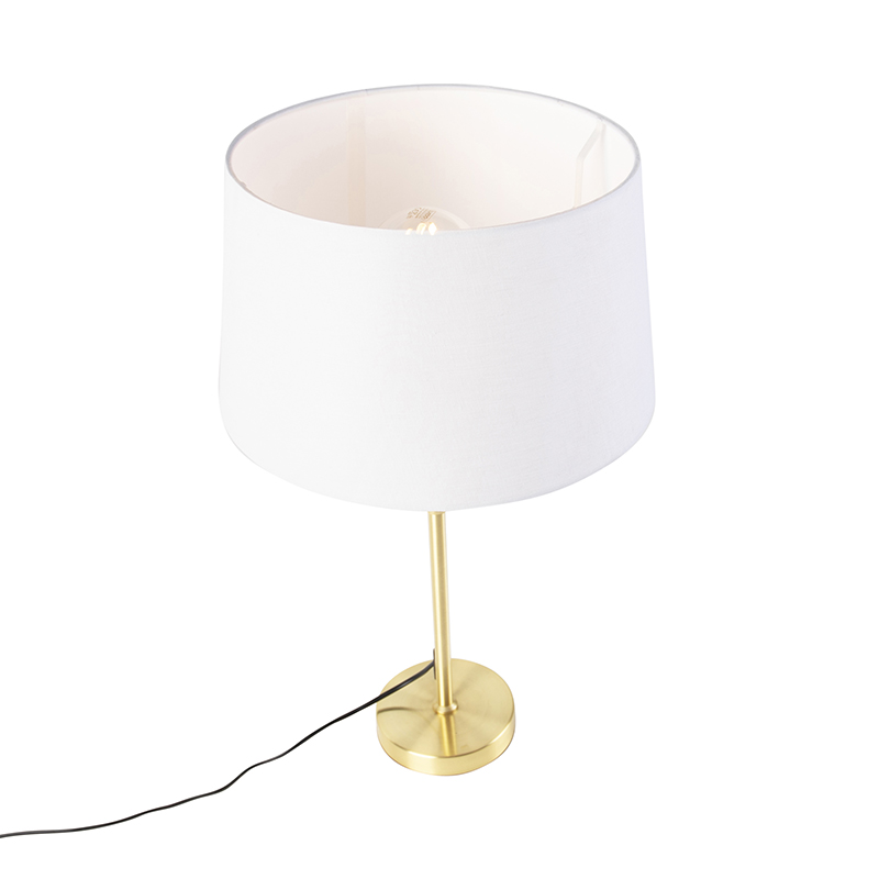 lampe de table or / laiton avec abat-jour en lin blanc 35 cm - parte