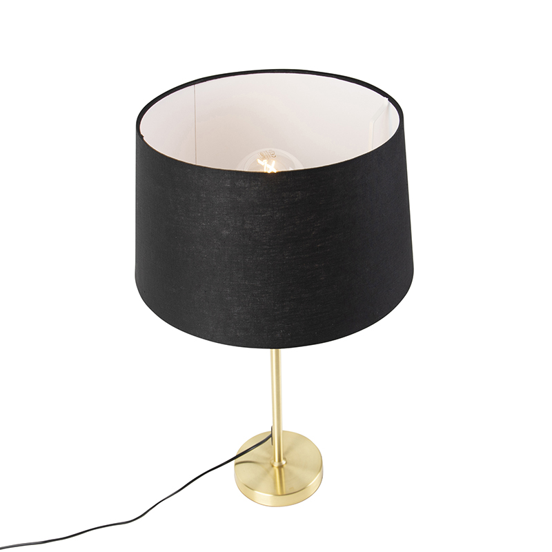 lampe de table or / laiton avec abat-jour en lin noir 35 cm - parte