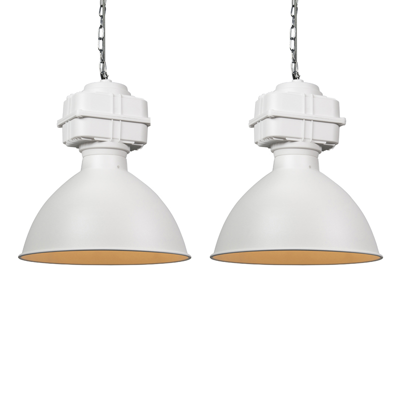 Sada 2 priemyselných závesných žiaroviek malá matná biela - Sicko