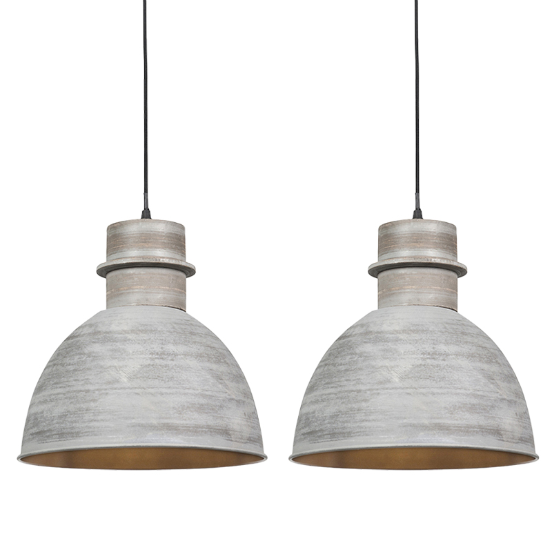 Lot de 2 lampes suspendues country gris – Dory