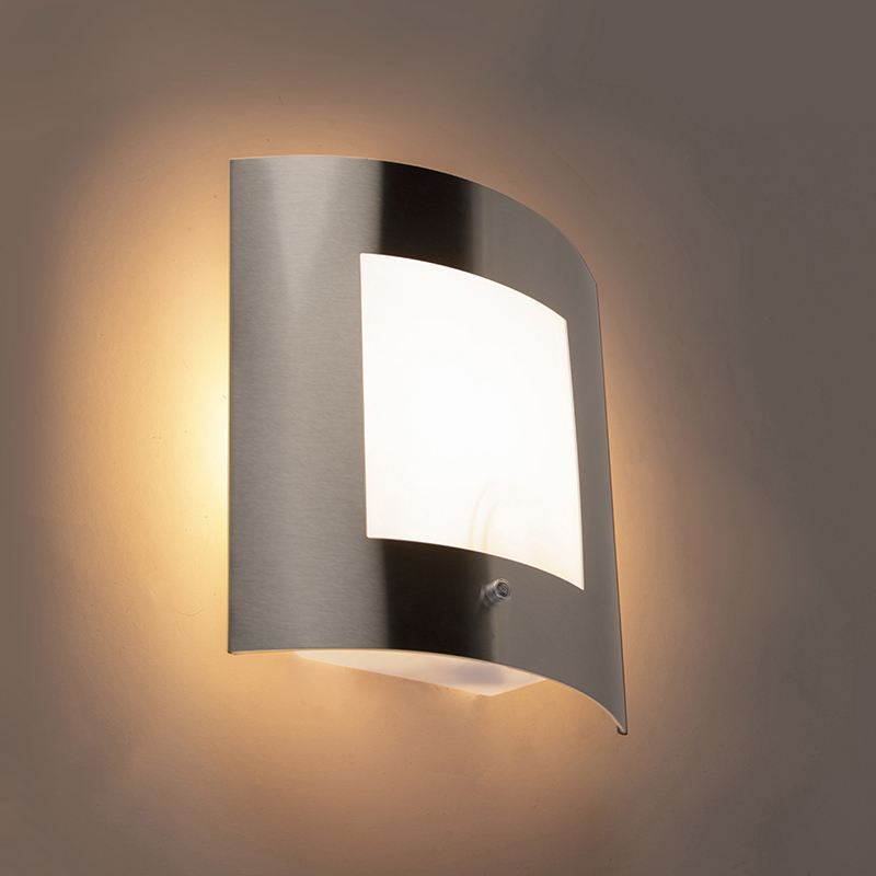 Buitenwandlamp staal IP44 licht-donker sensor - Emmerald 1 Buitenwandlamp staal IP44 licht-donker sensor - Emmerald 1