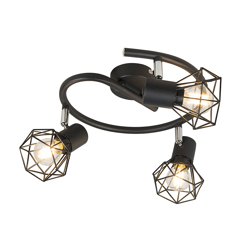 Reflektor Art Deco čierny nastaviteľný 3-svetlo - Mosh