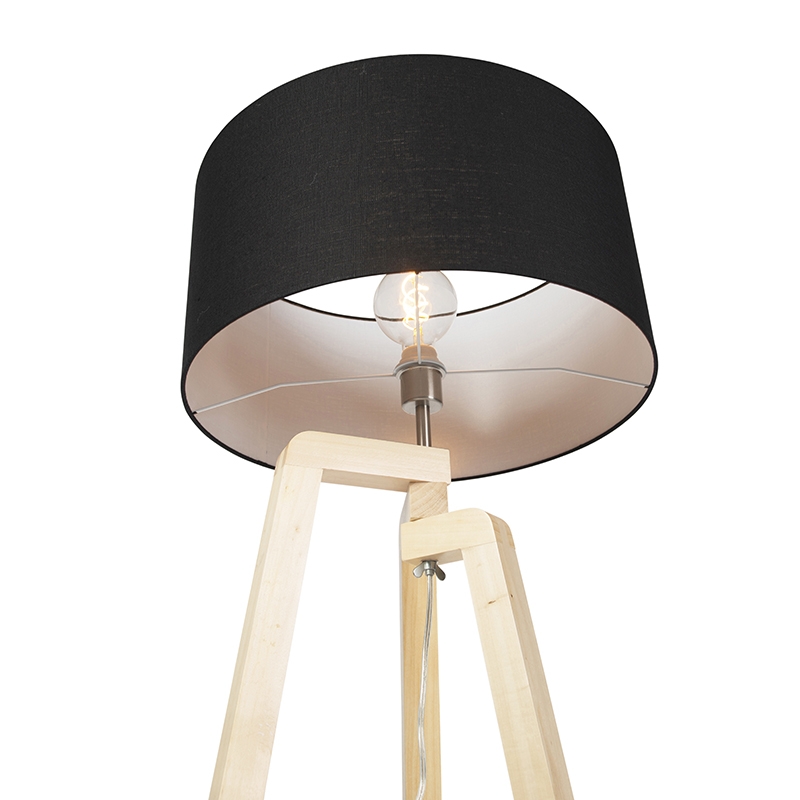 Lámpara de pie moderna de madera con pantalla negra 45 cm - Puros