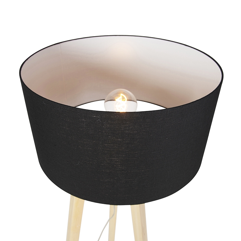 Lámpara de pie moderna de madera con pantalla negra 45 cm - Puros