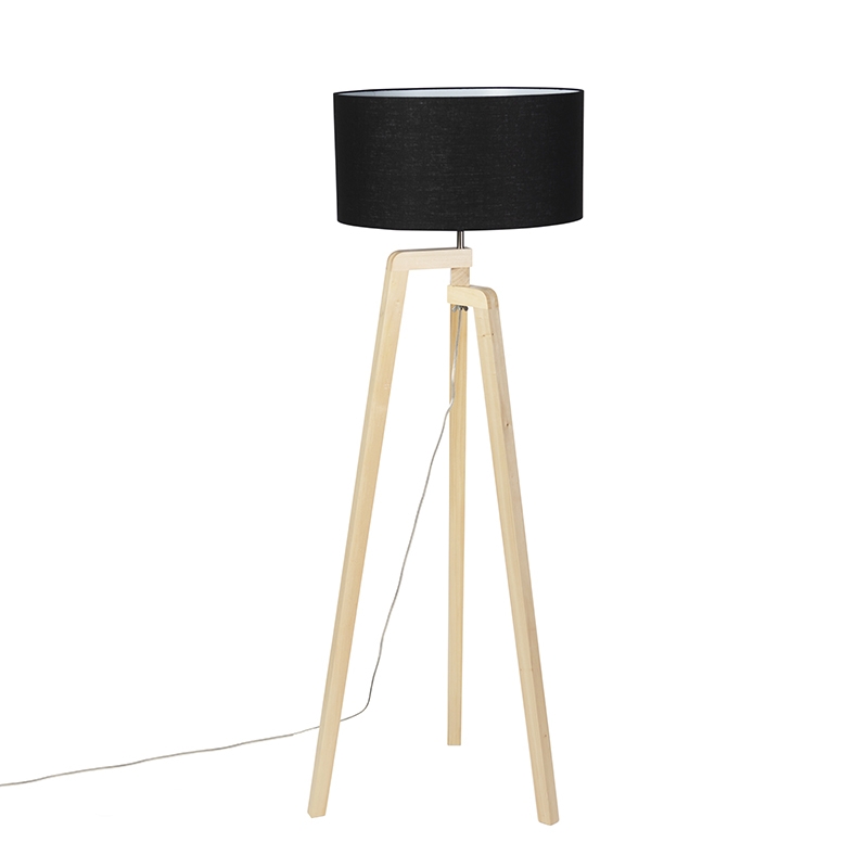 Lámpara de pie moderna de madera con pantalla negra 45 cm - Puros