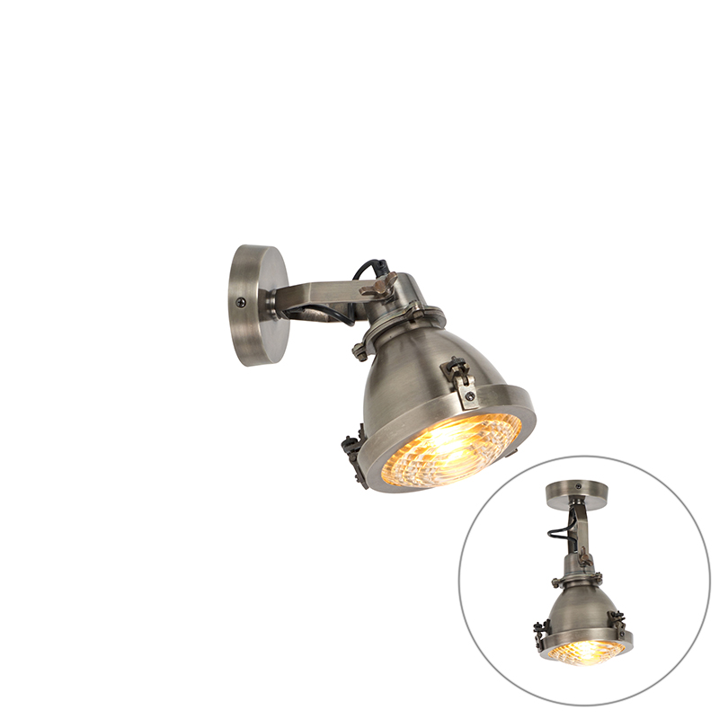 Priemyselná nástenná lampa oceľ s vintage sklom - Kono