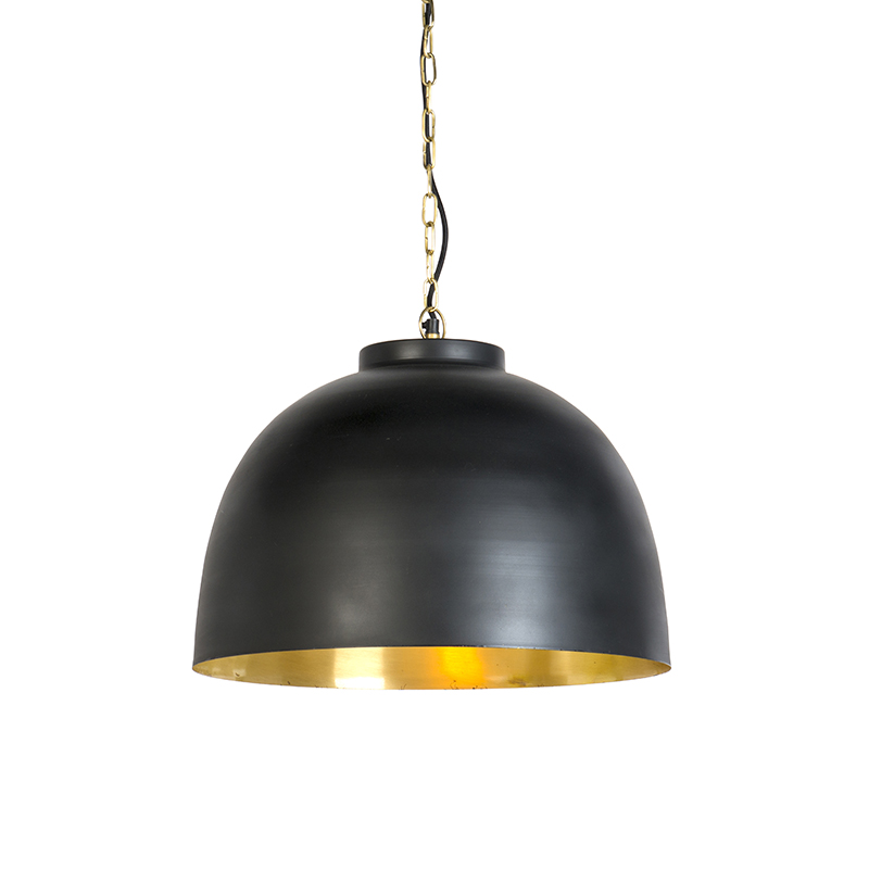 Hanglamp zwart met messing binnenkant 45,5 cm - Hoodi Hanglamp zwart met messing binnenkant 45,5 cm - Hoodi
