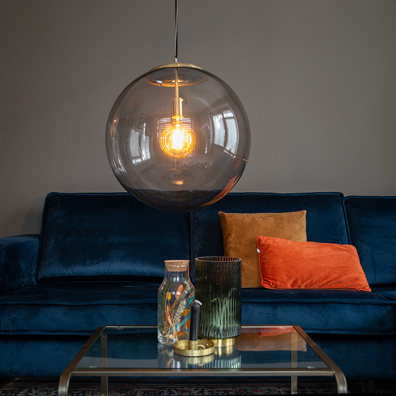 Moderne hanglamp messing met smoke glas 50 cm - Ball Moderne hanglamp messing met smoke glas 50 cm - Ball