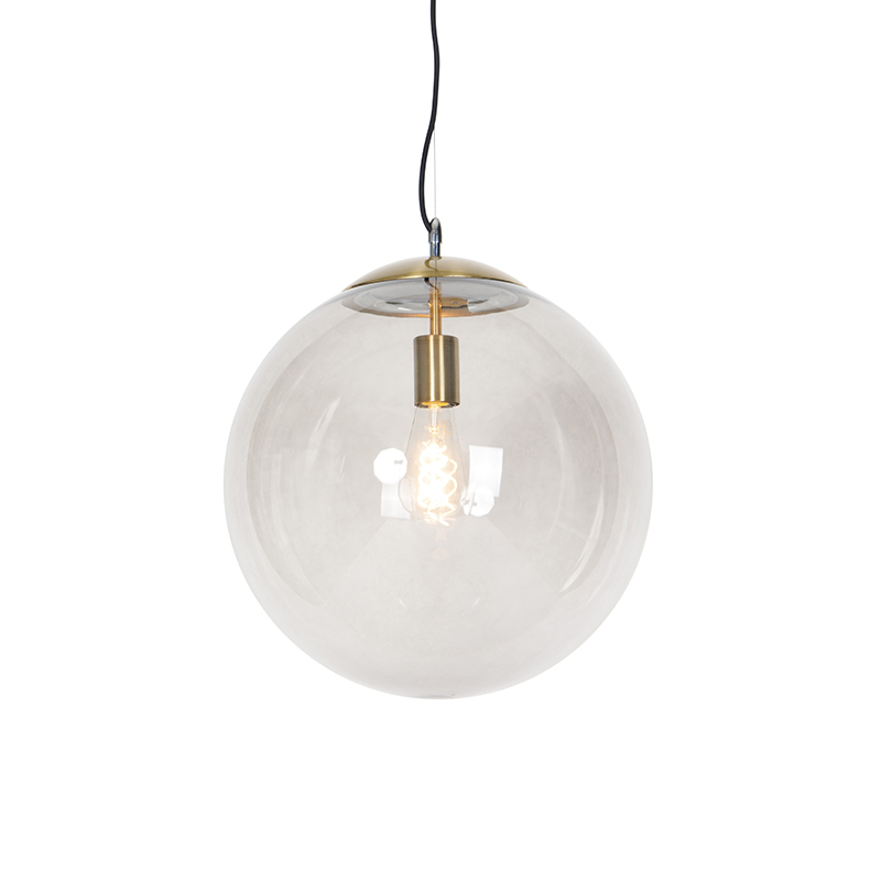Moderná závesná lampa mosadzná s dymovým sklom 40 cm - guľa