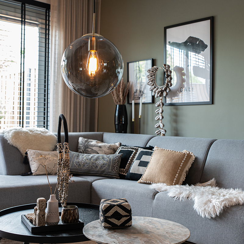 Hanglamp messing met smoke glas 30 cm - Ball Hanglamp messing met smoke glas 30 cm - Ball