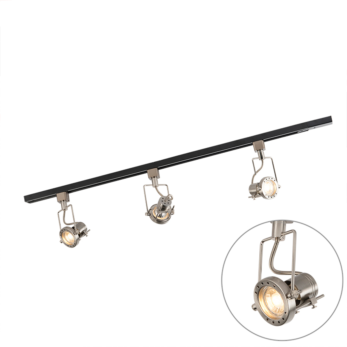 Koľajnicový systém s 3 reflektormi 1-fázový čierny s oceľou - Suplux