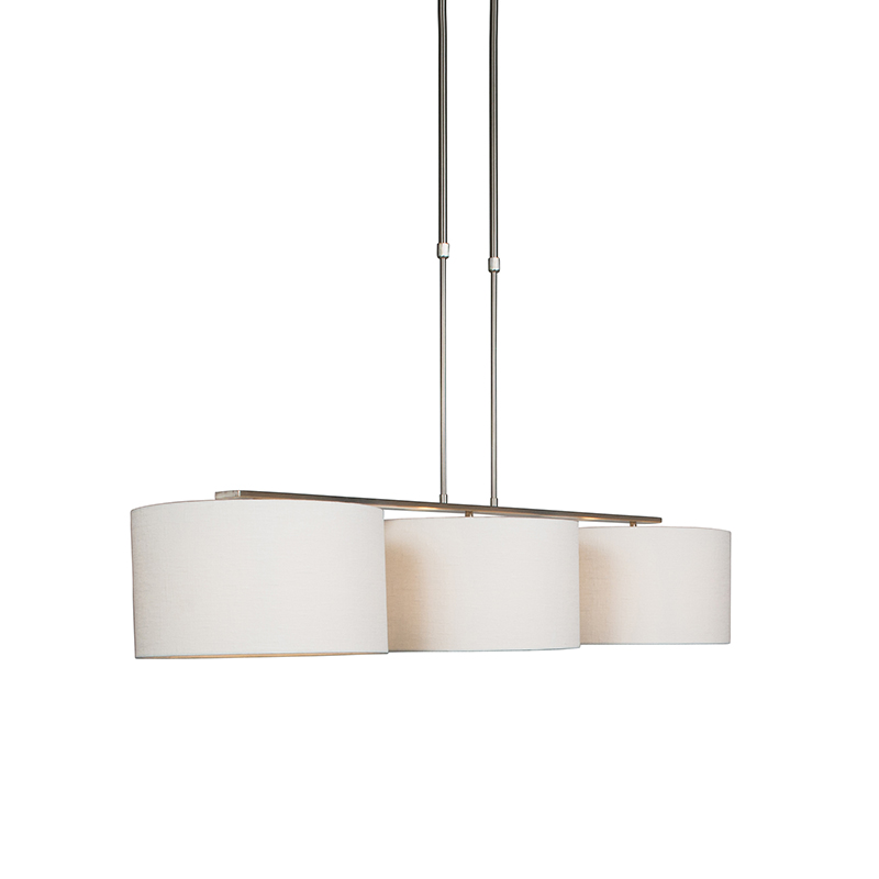 QAZQA Moderne hanglamp staal met kap wit - Combi 3 Deluxe
