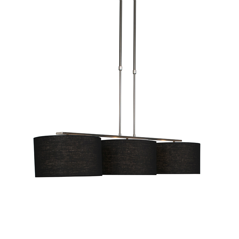 QAZQA Moderne hanglamp staal met kap 35 cm zwart - Combi 3 Deluxe