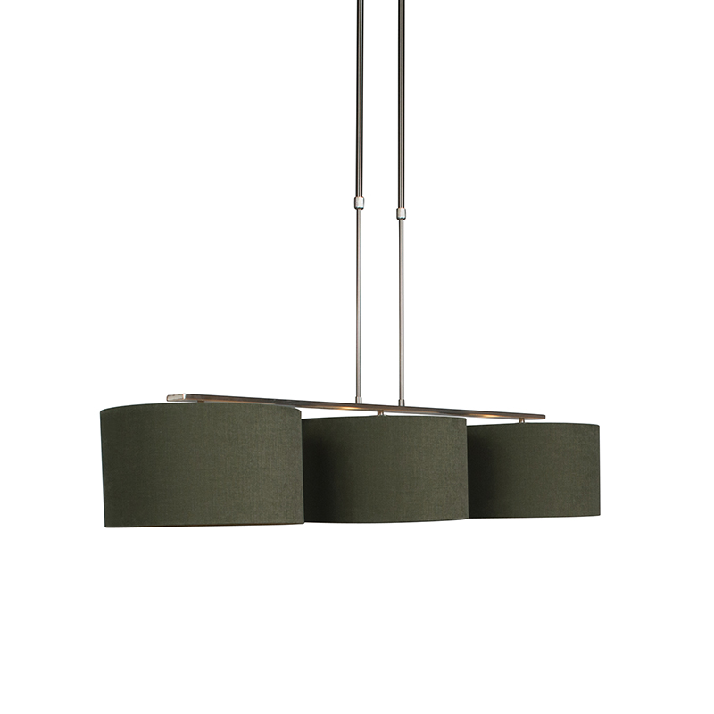 QAZQA Hanglamp staal met kap 35 cm mos groen - Combi 3 Deluxe