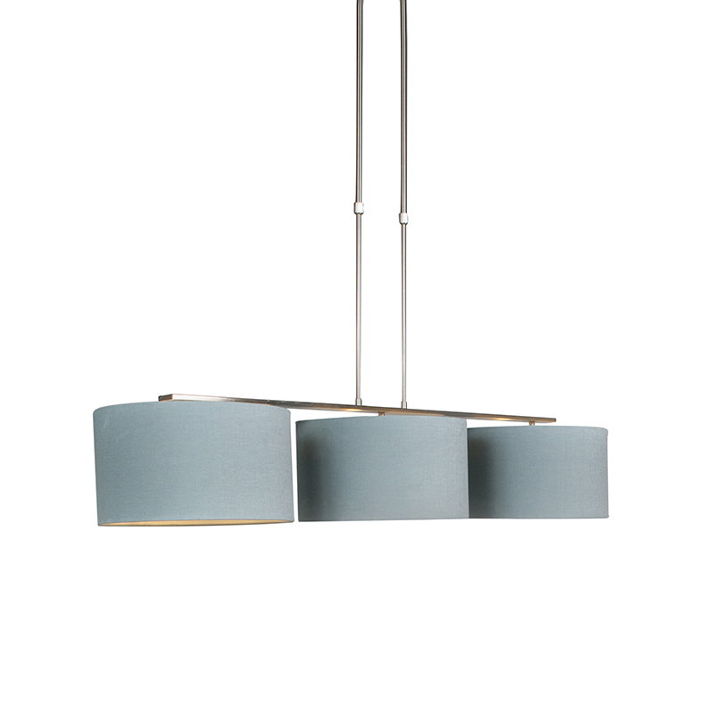 QAZQA Hanglamp staal met kap 35 cm mineraal - Combi 3 Deluxe