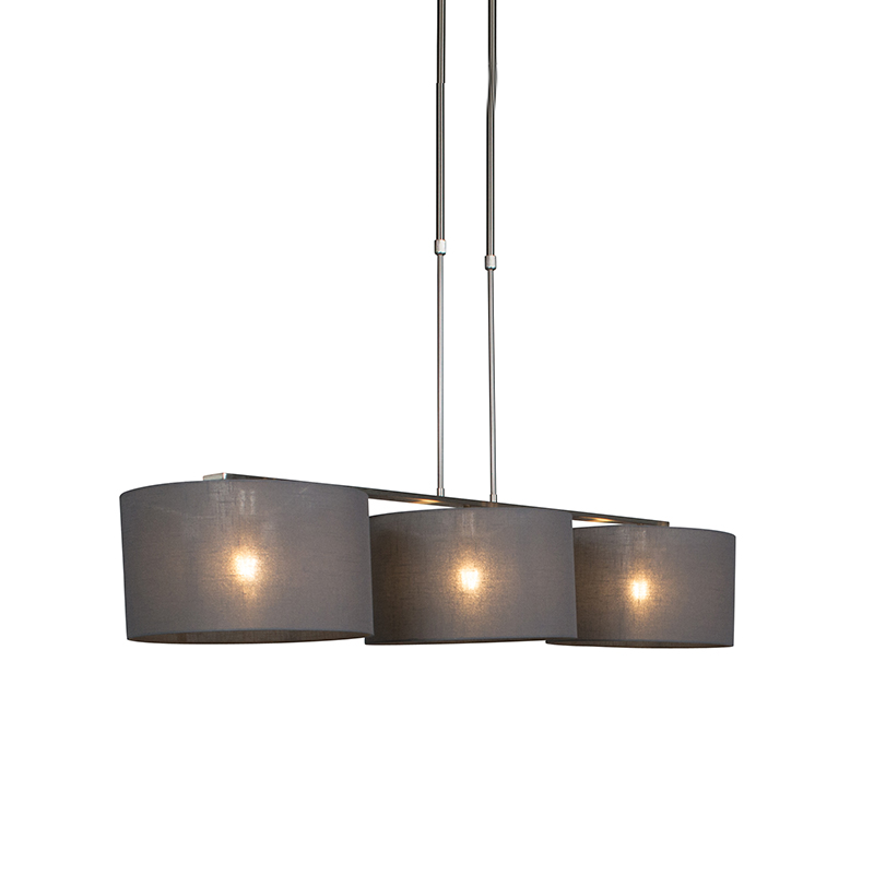 QAZQA Hanglamp staal met kap 35 cm donker grijs - Combi 3 Deluxe