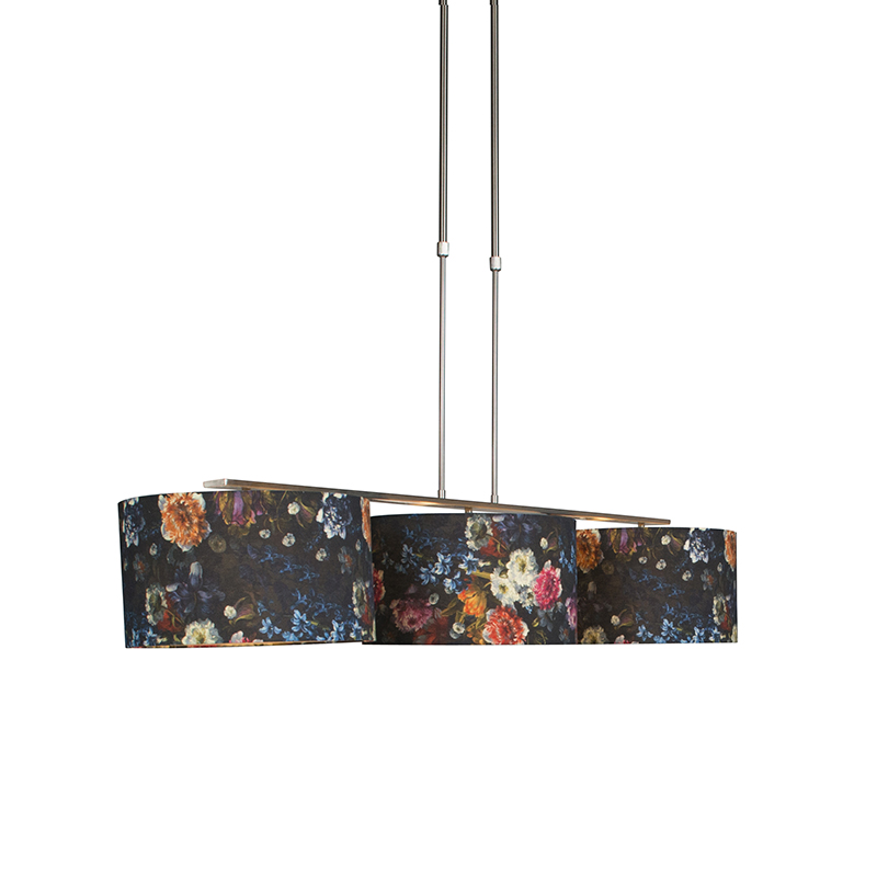 Moderne hanglamp staal met kap 35 cm flora - Combi 3 Deluxe Moderne hanglamp staal met kap 35 cm flora - Combi 3 Deluxe