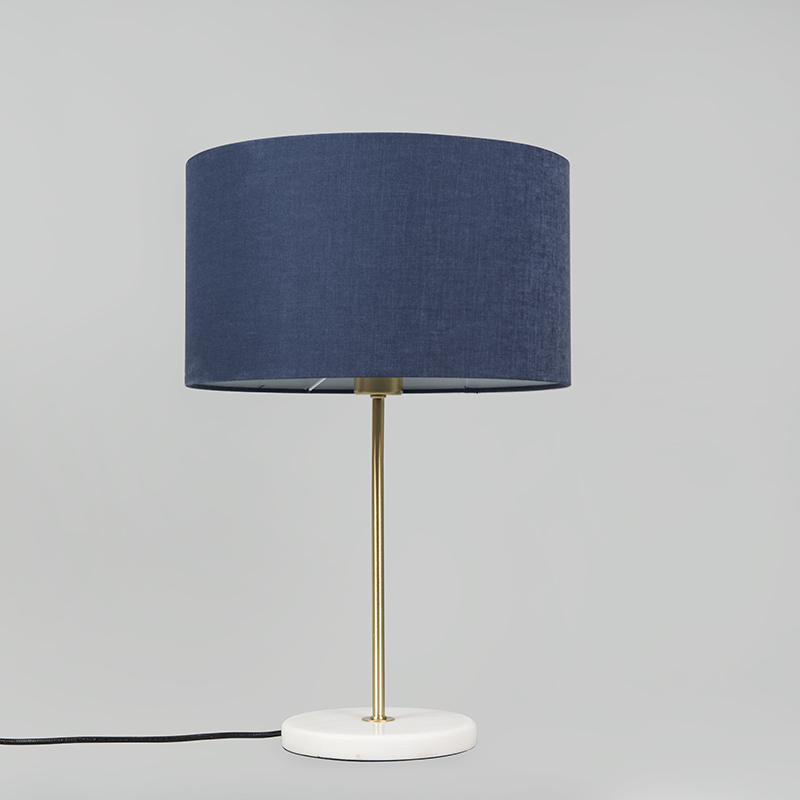 lampe de table en laiton avec abat-jour bleu 35 cm - kaso