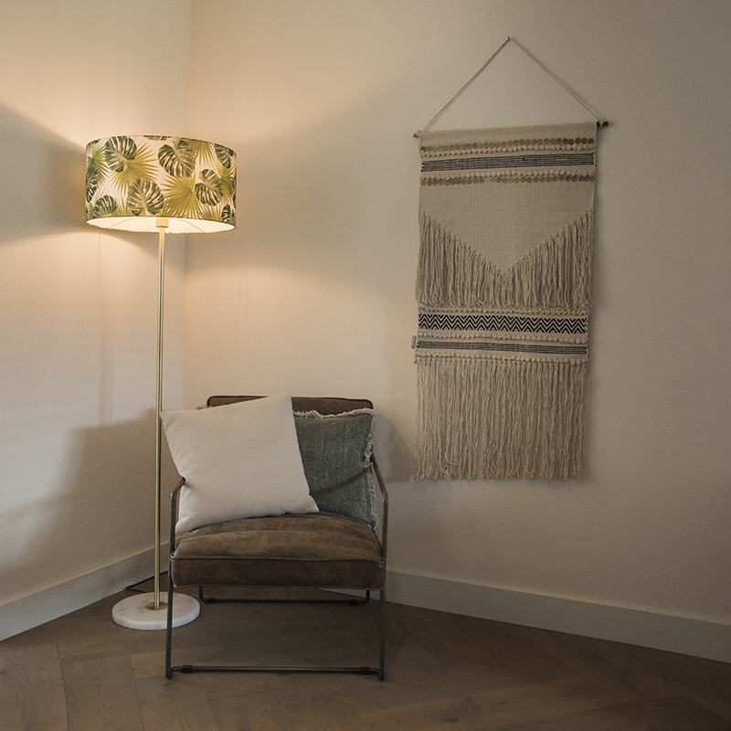 Stojaca lampa mosadz s tienidlom s listami 50 cm - Kaso