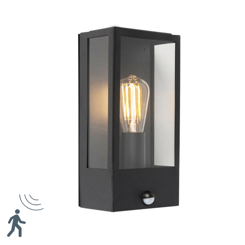 Buitenwandlamp zwart met bewegingsmelder IP44 - Rotterdam 1