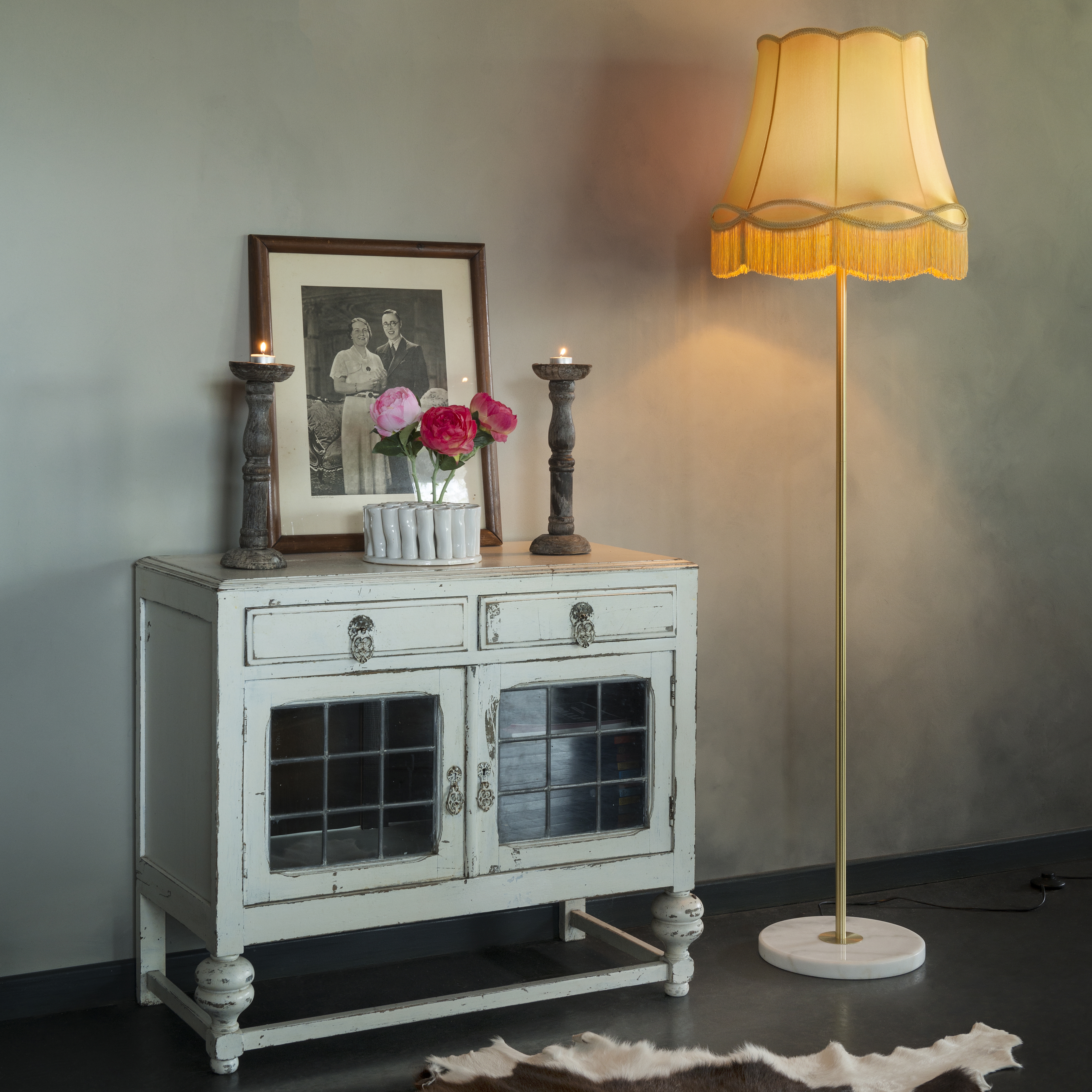Retro vloerlamp messing met Granny kap goud 45 cm - Kaso Retro vloerlamp messing met Granny kap goud 45 cm - Kaso